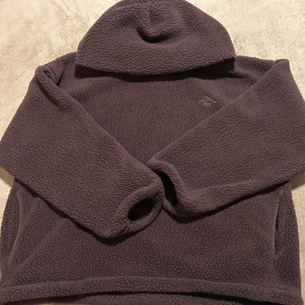 Aritzia Cozy Hooded Fleece Pullover in Dark Brown